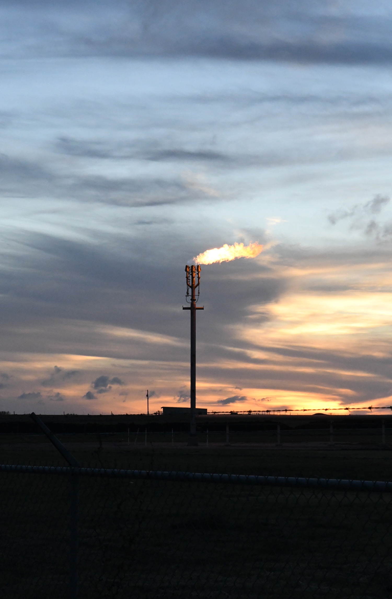 Flare on fracking well, outside Gillett, Texas